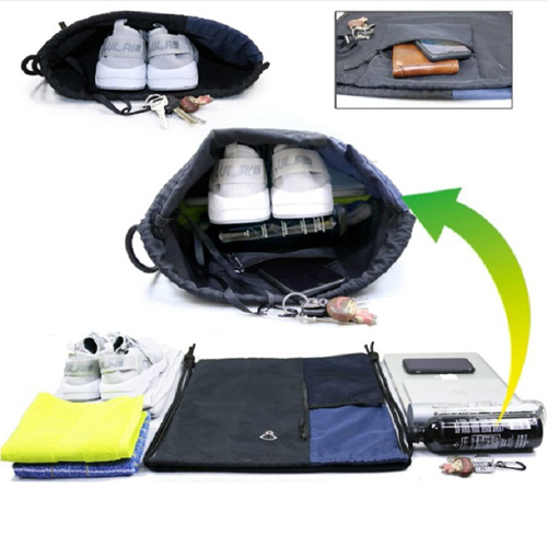 600D Polyester Drawstring Gym Backpack Breathable Logo Printed For Outdoor Sport