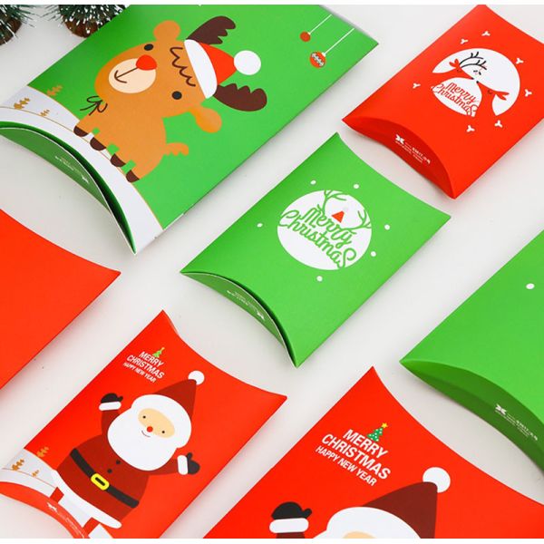 Pillow Shape Giveaway Christmas Candy Boxes Santa Gift Box 250gsm White Card