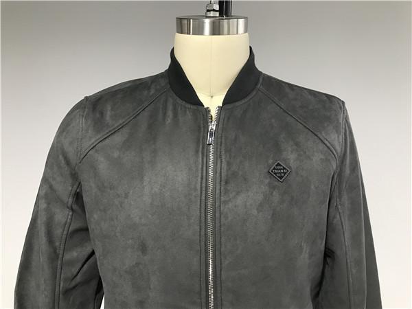 Slim Fit Mock Suede Mens Baseball Jacket With Metal Zip Rib Collar TW66041