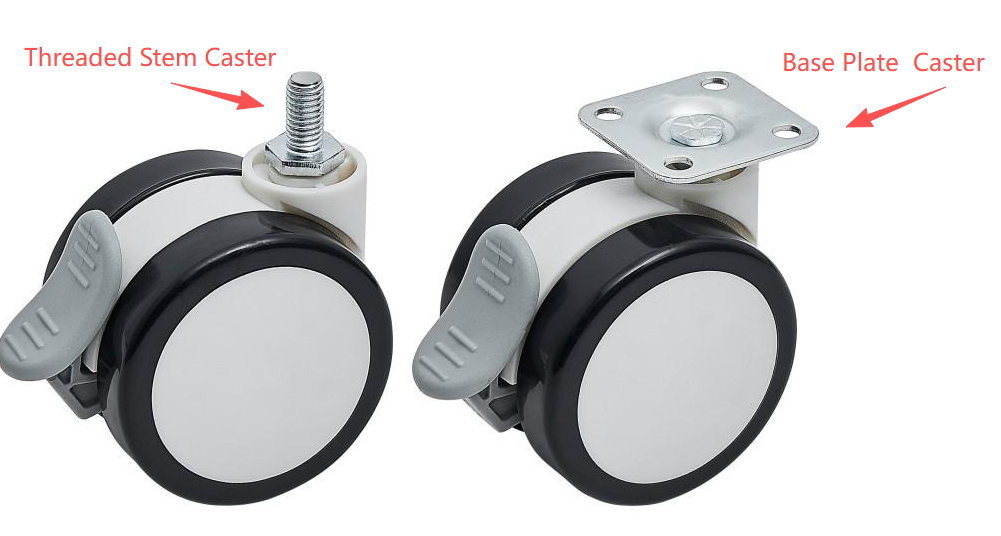Black Swivel Caster Threaded Stem Caster Wheel 60mm 2.5 Inches Swivel PU Rubber Caster Office Chair