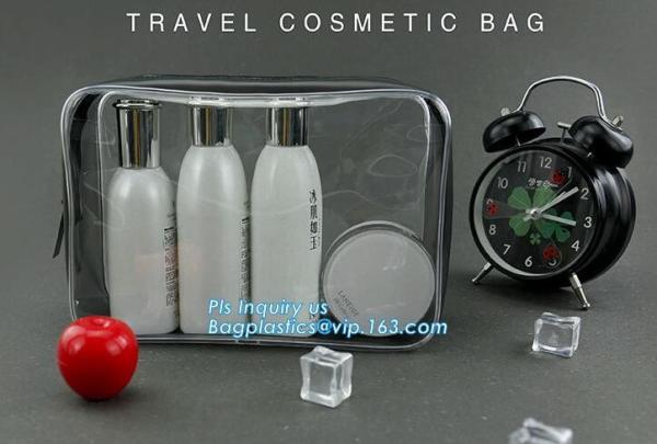 Fashion Packing Cosmetic Bag EVA Pouch, OEM promotional transparent plastic Heat Seal sewing zipper clear pvc cosmetic b