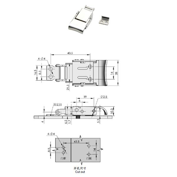 Защелка 60x29mm притяжки накладки нержавеющей стали весны Lockable