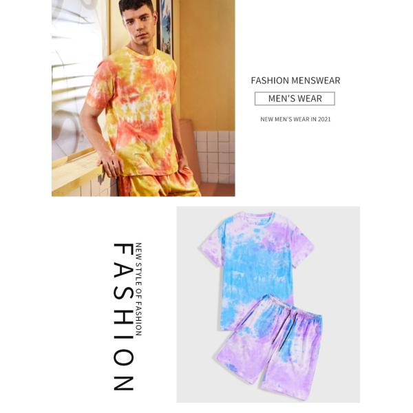 small quantity clothing manufacturers Men'S Summer 2pc Tie Dye Round Neck Short Sleeve Casual Suit