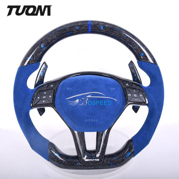 W204 Mercedes Benz Steering Wheel Forged Carbon Fiber Blue Foil Luxury Alcantara