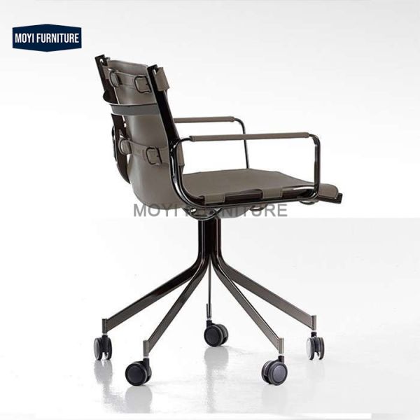 Modern Luxury Office Furniture Stainless Steel Lifted Rotation Wheeling Study Chair Armrest Dining Chair