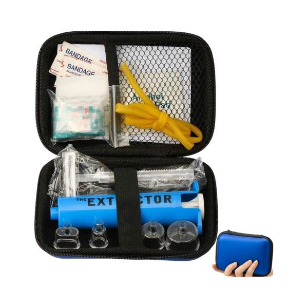 Portable EVA First Aid Kit with Zipper Closure and Four Extraction Cup Sizes for Snake Bites and Bee Stings