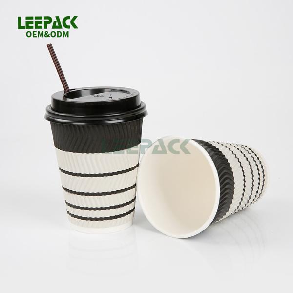 12oz disposable ripple wall paper cup for hot drink,pe COATED COFFEE PAPER CUP WITH LIDS