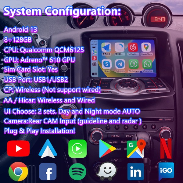 Lsailt 7 Inch Android Multimedia Video Interface Carplay Screen For Nissan 370Z
