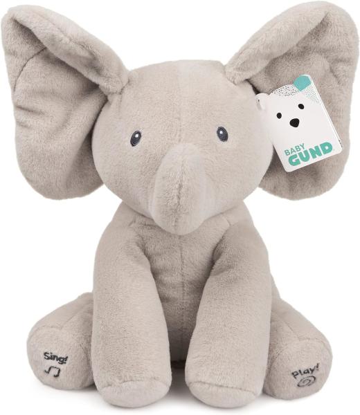 GUND Bebê Animado Flappy O Elefante Plush, Cantando Brinquedo de Bebê de Animais Recheados para Idades 0 e Mais, Cinza, 12
