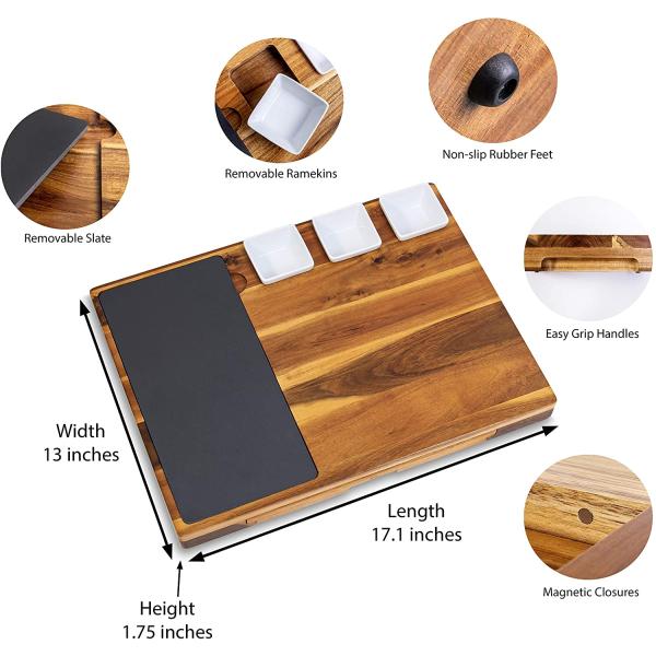 All-Season Bamboo Serving Tray with Cheese Board and Customized Logo Acceptable Knife Set