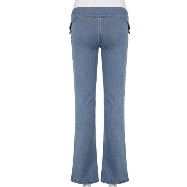 Custom Clothing Factory China V-Neck Turned-Up Flared Jeans Zipper Slit Bell-Bottoms Tight Pants