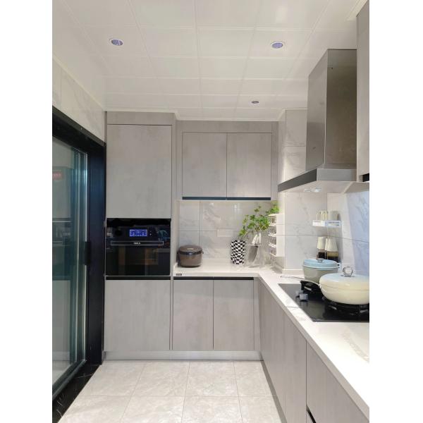 Armoire moderne en contreplaqué, ensemble de meubles complet avec îlots, cuisine sur mesure