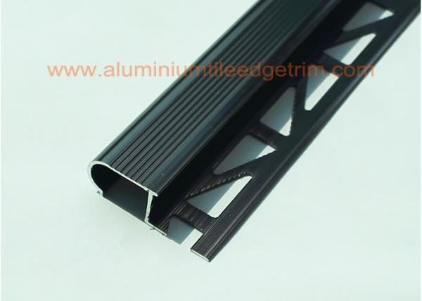 Anodized Black Metal Stair Nosing For Tile With Curved Edge Long Lifespan