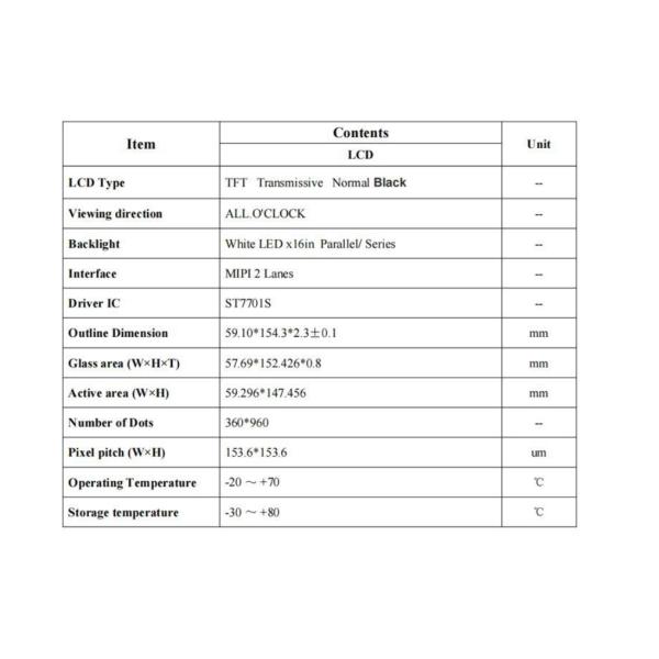 6.2 pouces TFT LCD 360x960 Résolution Longue barre pour robot lave-vaisselle et machine à nettoyer