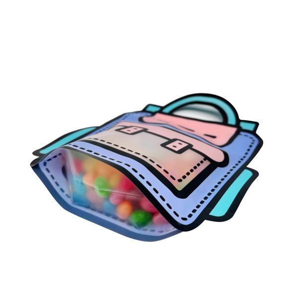 School Bag Shaped Stand Up Pouches With Ziplock Matte Clear Window For Food Candy Packaging