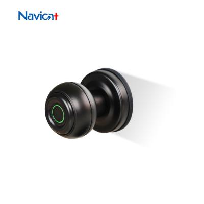 Cylinder Round Door Knob Smart Lock Tuya App Black Bluetooth Fingerprint Key
