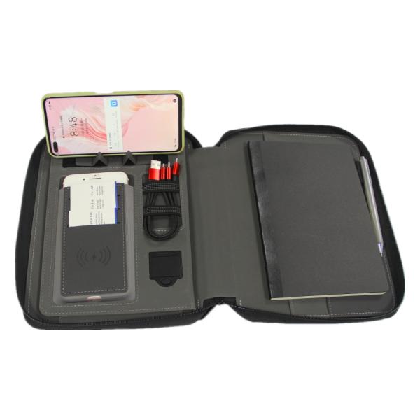 Durable PU Business Multifunctional Wireless Charging Notebook With Powerbank And USB