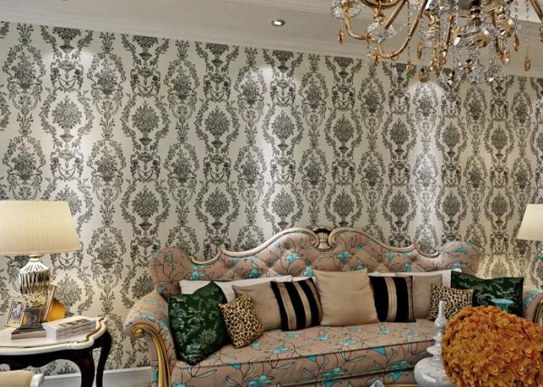 Black / White Retro 3D Vintage Asian Inspired Wallpaper / Yarn Wallcovering