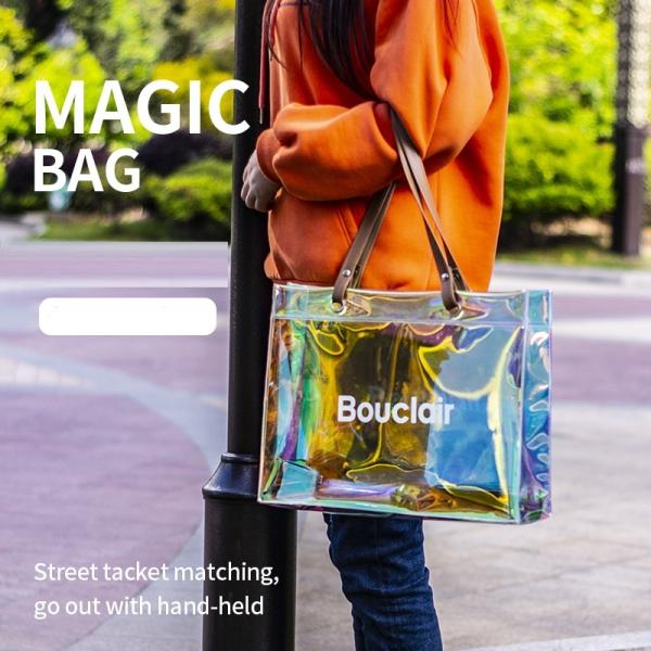 Custom Beach Bag Wholesale Pvc Shopping Bag Luxury Waterproof Holographic Clear Tote Bags With Logo Women Cosmetic Handbags