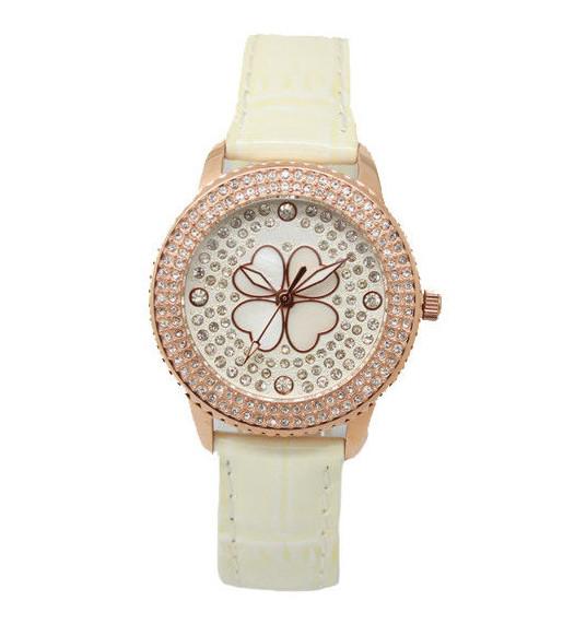 Ladies Top Quality Vogue Steel Wrist Watches with Genuine Leather Strap and flower diamonds dial OEM