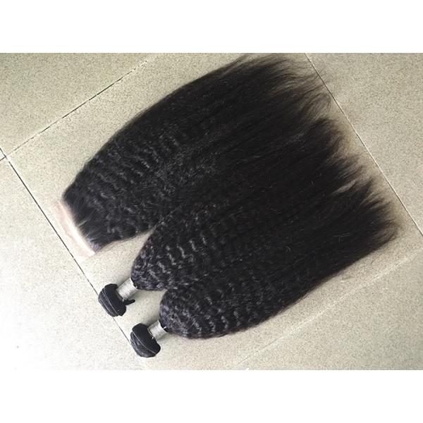 Coarse Yaki Real Peruvian Human Hair Weave Kinky Straight Hair Extensions