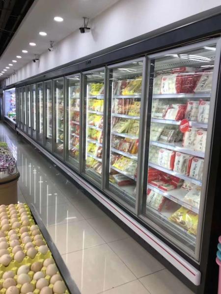 Commercial Glass Door Supermarket Display Cooler Air Cooling Refrigerator With Split Radiator