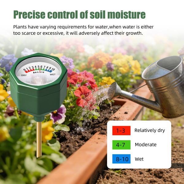 YIERYI Battery-Free Analog Soil Moisture Meter with Metal Probe Precision 0-10 Scale Hygrometer for Garden Potted Plants Farming