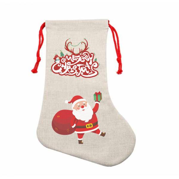 Heavy Thick 380gsm Linen Sublimation Christmas Stockings With Red Cotton Cords Children Promotional Party Supplies