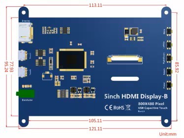 5 Inch HDMI LCD Display CTP IPS TFT LCD Display 800x480 For Raspberry Pi