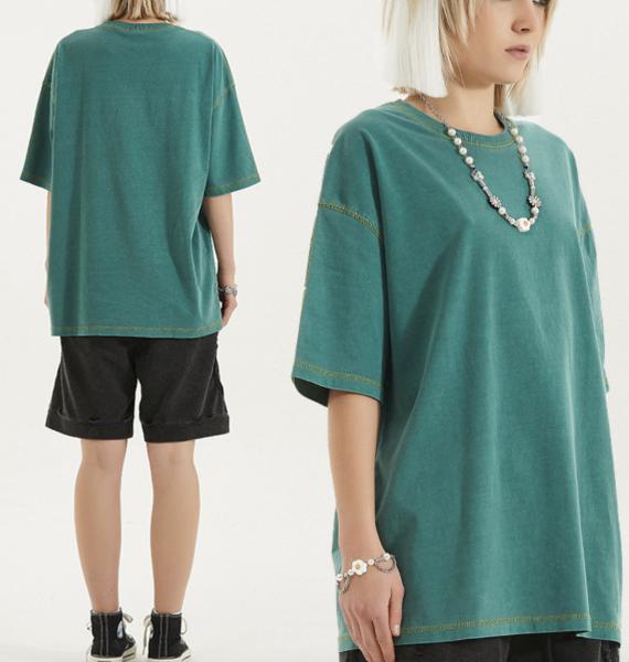 Custom Contrast Stitch Thread Blank T Shirts Short Sleeves 2XL No Label
