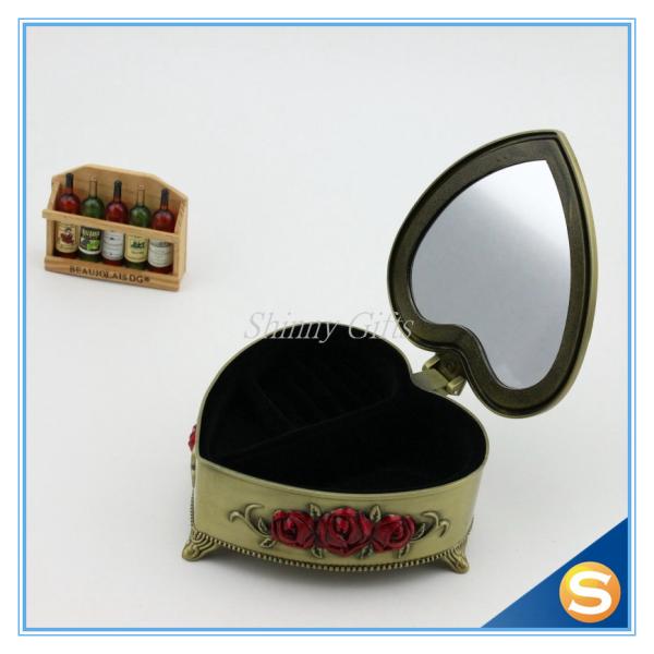 Castle Desgin Antique Brass Metal Heart Shape Jewelry Box