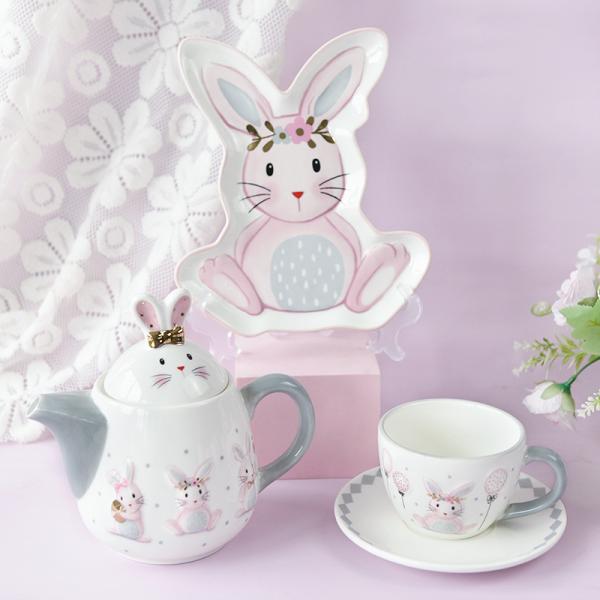Creative Cute Rabbit Ceramic Tableware Set Embossed Craft For Home Easter Dinnerware