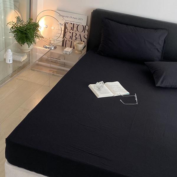 1.2m 4 feet King-Size Bedding Set in Solid Black Washed Cotton with Matching Curtains