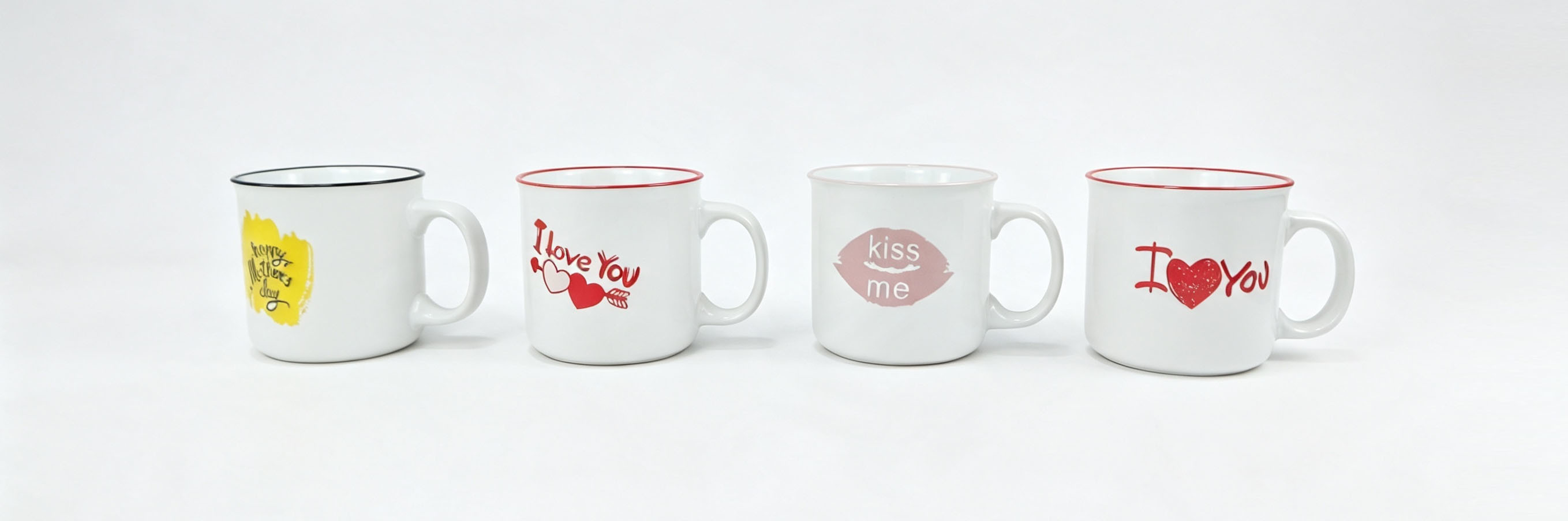 Valentine & Mother's Day Love Quote Ceramic Mug Set of 4, Enamel‑Style White Coffee Cups