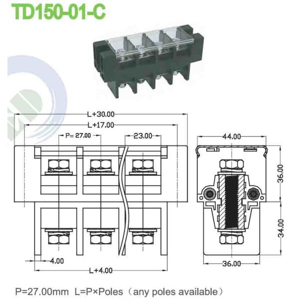 150A PBT Power Terminal Block Connector Perforation Pitch 27.0mm M8 Screw