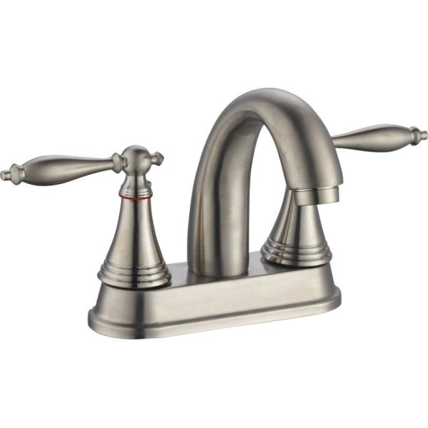 Brass Low Arc Centerset Bathroom Faucet Two Handle Deck Mounted
