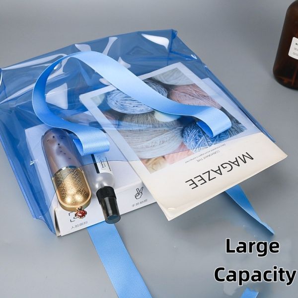 PVC Handheld Shopping Bags Clear Waterproof Large Capacity Shopping Bags Fashion-Worthy Colorful Gift Bag with Custom LOGO
