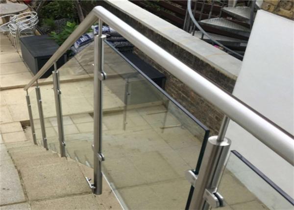 Side Mount Glass Balustrade Stainless Steel Handrails , Steel And Glass Stair Railing