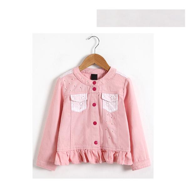 Spring Pink Color Children Girl Denim Jackets , Cute Jeans Coat For Girl