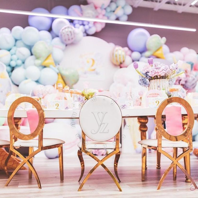 Luxury Gold Rustic Wedding Event Chair for Bride and Groom Modern Metal Banquet or Restaurant Chair