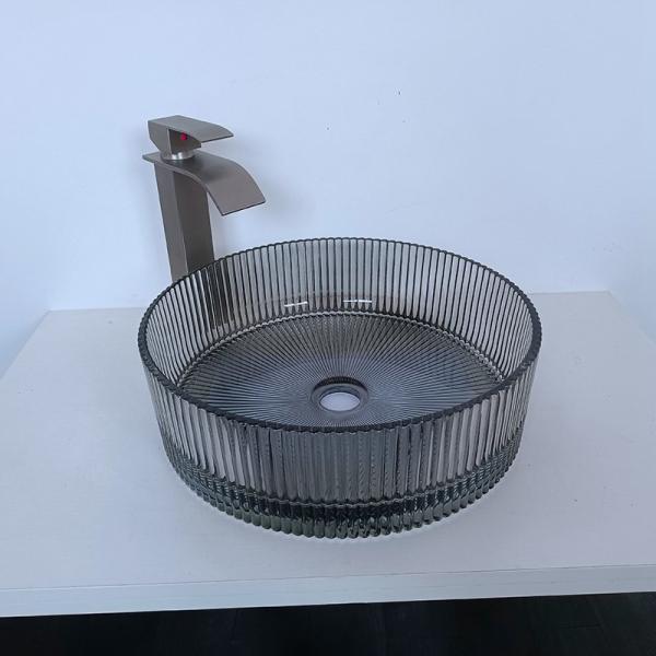 Gray Color Glass Wash Basin Cylindrical Vertical Stripes Diecasting Bathroom Basin Sinks