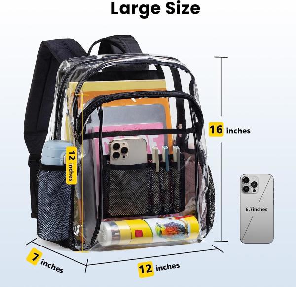 Clear Backpack Heavy Duty - Clear Book Bag with Multi-pockets Large See Through Backpack for College Workplace - Black