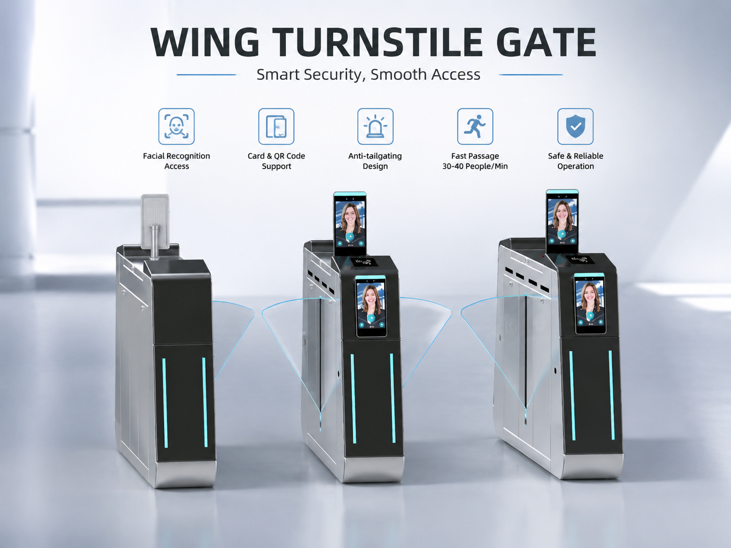 NFC Recognition Access Control Wing Barrier Turnstile Gate System for Mobile Phone