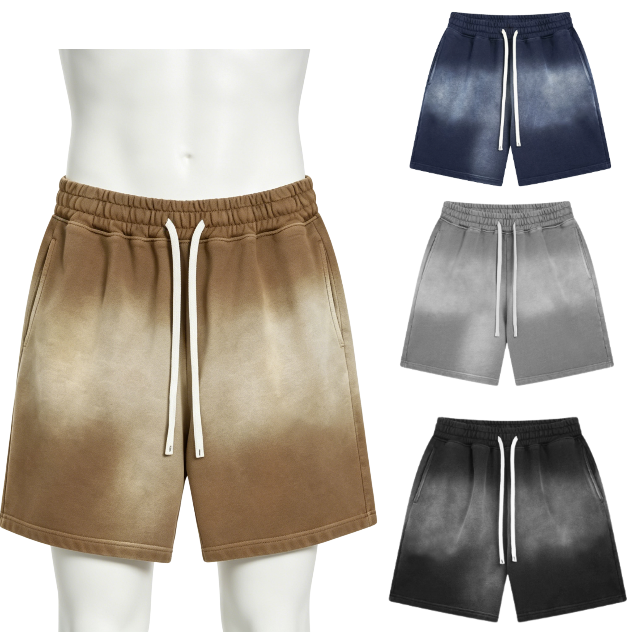 Retro Loose Mens Shorts Spray Wash Cotton Elastic Shorts Blank