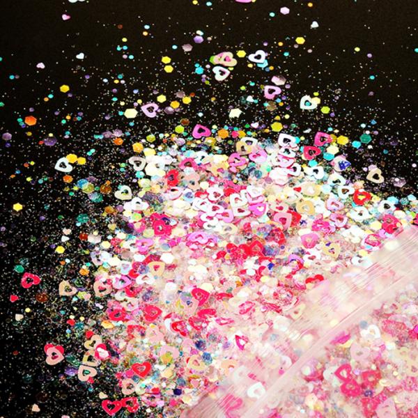 Wedding Valentines Party Home Decoration UV Nail Gel Glitter 50G Valentine's Day Shape Mixes for Nail Art Durable Paper Material