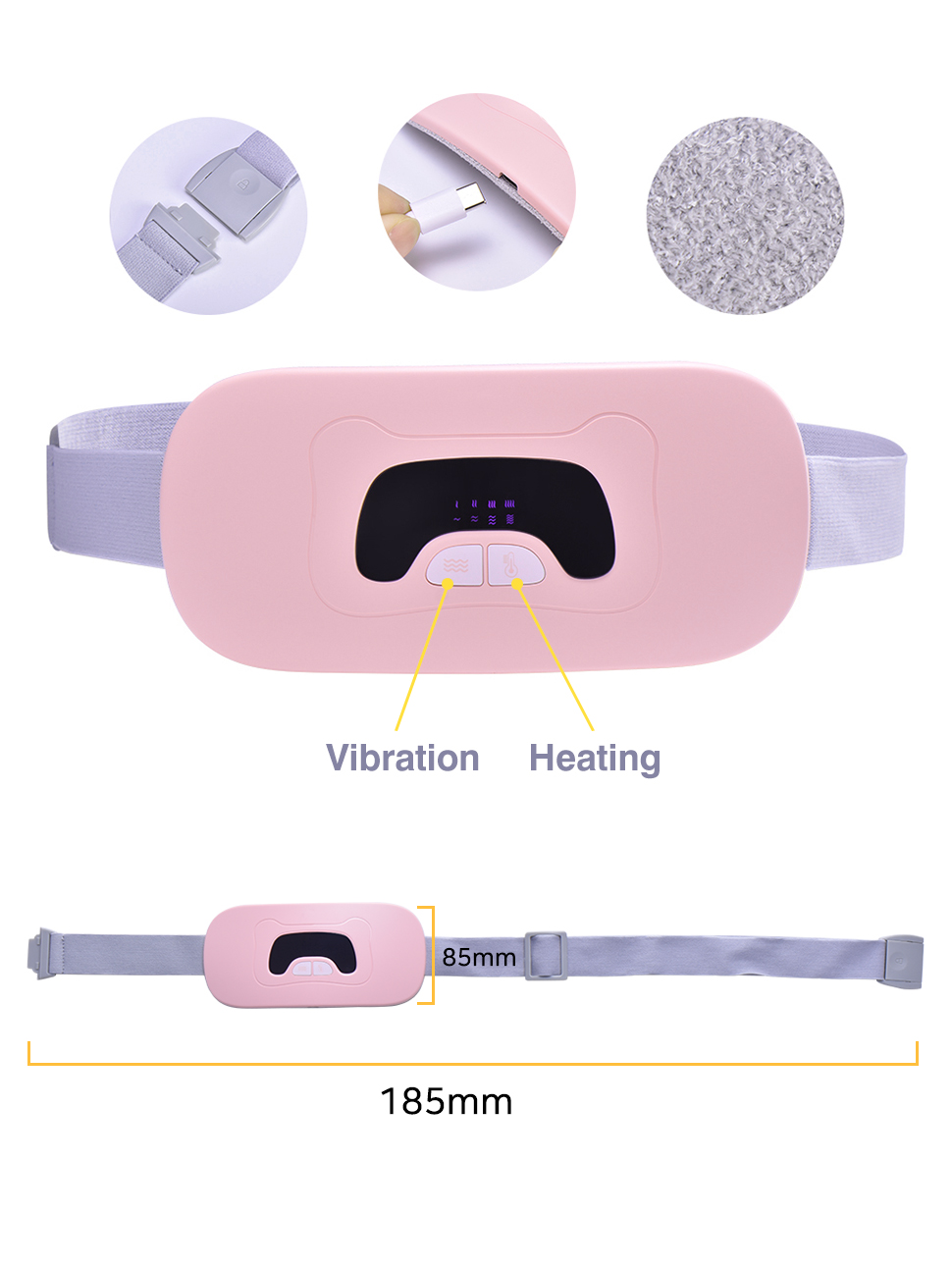 Smart Massage Belt with Four Temperature Settings 4 Gear Strength and Deer Velvet Fabric for Menstrual Cramp Relief