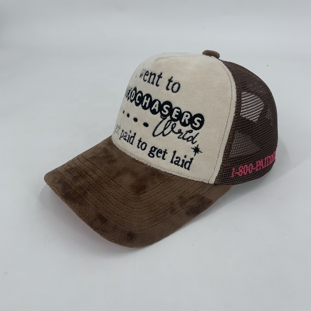 Velvet Suede Mesh Custom 3D Embroidery Trucker Hats Sports Snapback Cap