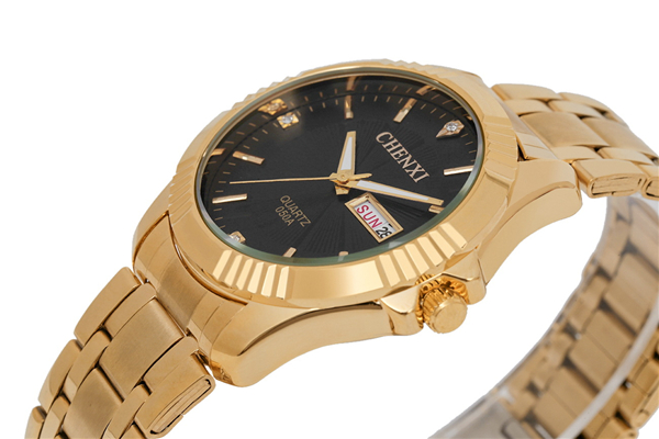 050DC Black White Golden Wristwatches Man 050DC Stainless Steel Band Full Gold Watch