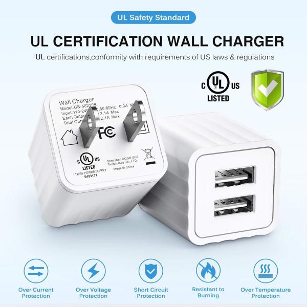 Двойной порт 5V настенное зарядное устройство 10.5W зарядное устройство для батарей мобильных телефонов Огнестойкий