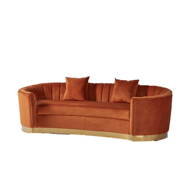 European Style Modern Fabric Orange Velvet Curved Sofa
